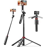 Aureday 72" Phone Tripod and Selfie Stick, Cell Phone Tripod Stand with Wireless Remote & Extendable Phone Mount for Travel/Selfie/Recording/Vlogging, Compatible with iPhone/Android/Camera