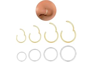 ACCIRRCH Hypoallergenic Nose Rings Hoops Set for Women Men: 8Pcs 18G Gold/Silver 316L Surgical Stainless Steel Nose Hoops Hinged Clicker Septum Rings for Nose Cartilage Body Piercing Jewelry 6mm 8mm 10mm 12mm