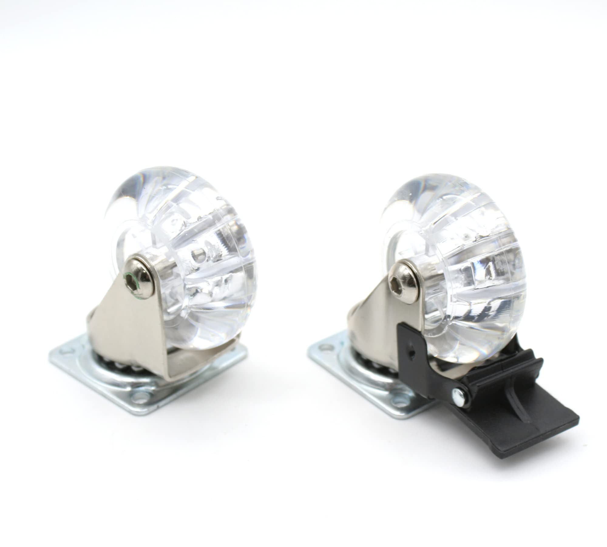 DOJA Barcelona | Wheels for furniture | 2 wheels without brake + 2 wheels with brake | Transparent Wheels | Ø50mm | Load 40kg | with mounting plate | Castors for moving furniture, trolley wheels