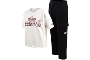 New Balance Active Girls Sweatpants Set - 2 Piece Short Sleeve Active T Shirt and Jogger Girls Pants with Pockets (7-16)