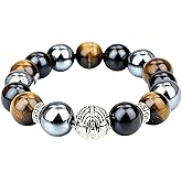 PZTIIY Large 14mm Tiger's Eye Obsidian Hematite Triple Protection Bracelet - Lucky Spacers Unisex Stretch Bracelet, Blessing Healing Jewelry, Great Gift Choice for Parents/Partners/Employees