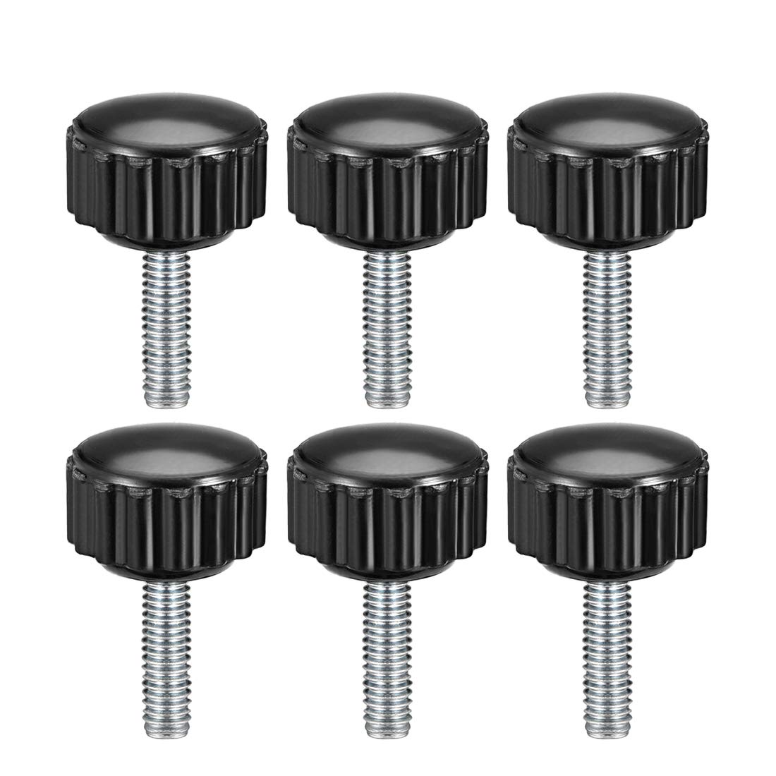 sourcing map 6pcs Knurled Clamping Knobs M4 x 15mm Metric Zinc Plated Carbon Steel Male Thread Thumb Screw on Type 16mm Plastic Round Head Threaded Hand Bolt Stud Knobs Black