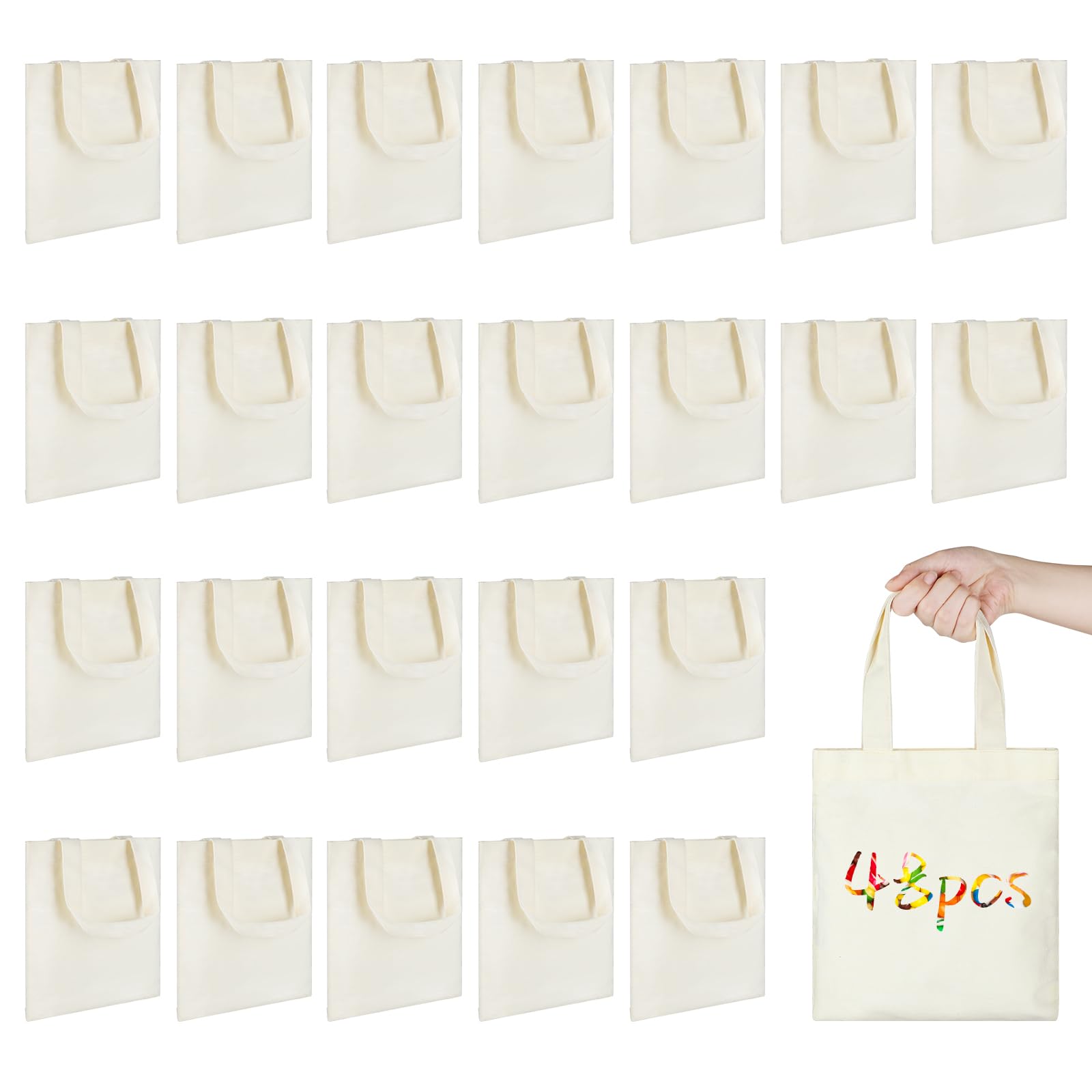 ktxaby 48PCS Mini Canvas Tote Bag,Blank Canvas Tote Bags, Natural Cotton Tote Bags, Thick Reusable Grocery Bags, Washable Heat Transfer Bag Bulk for DIY Crafts Gift(20x22cm)