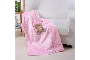 Noble House Baby Receiving Blanket, Soft Plush Cozy Adorable Design, 30"x40" (Teddy Bear Pink)