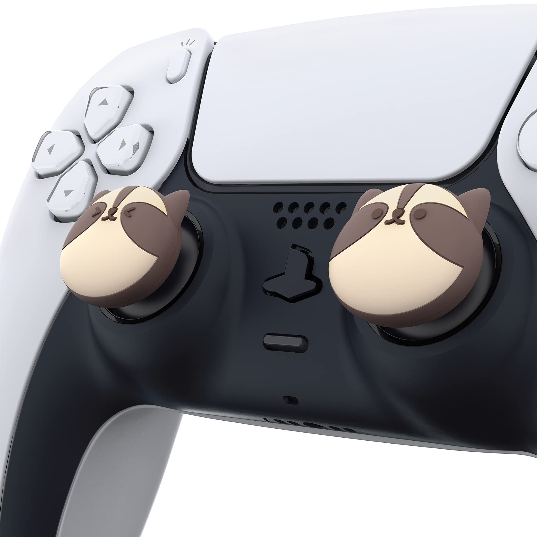 PlayVital Cute Thumb Grip Caps for ps5/4 Controller, Silicone Analog Stick Caps Cover for Xbox Series X/S, Thumbstick Caps for Switch Pro Controller - Little Raccoon