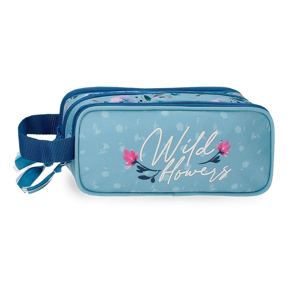 Movom Wild Flowers Triple Pencil Case Blue 22x10x9 cms Polyester