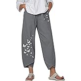 Unlimit Women Capri with Pockets, Summer Casual Pants, Beach Comfy Crop Pants, Cotton