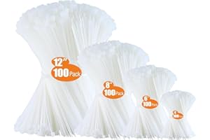 WLEAD Zip Ties Assorted Sizes 400 Pack 4/6/8/12 Inch Cable Ties Heavy Duty Plastic Wire Ties UV Resistant Zipties Black Small Zip Tie Wraps Assortment Cord Management for Home, Office, Gardening