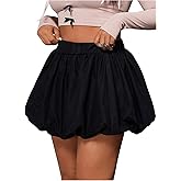 WDIRARA Women's Plus Size Solid Bubble Mini Skirt High Waist Ruffle Hem Skirts