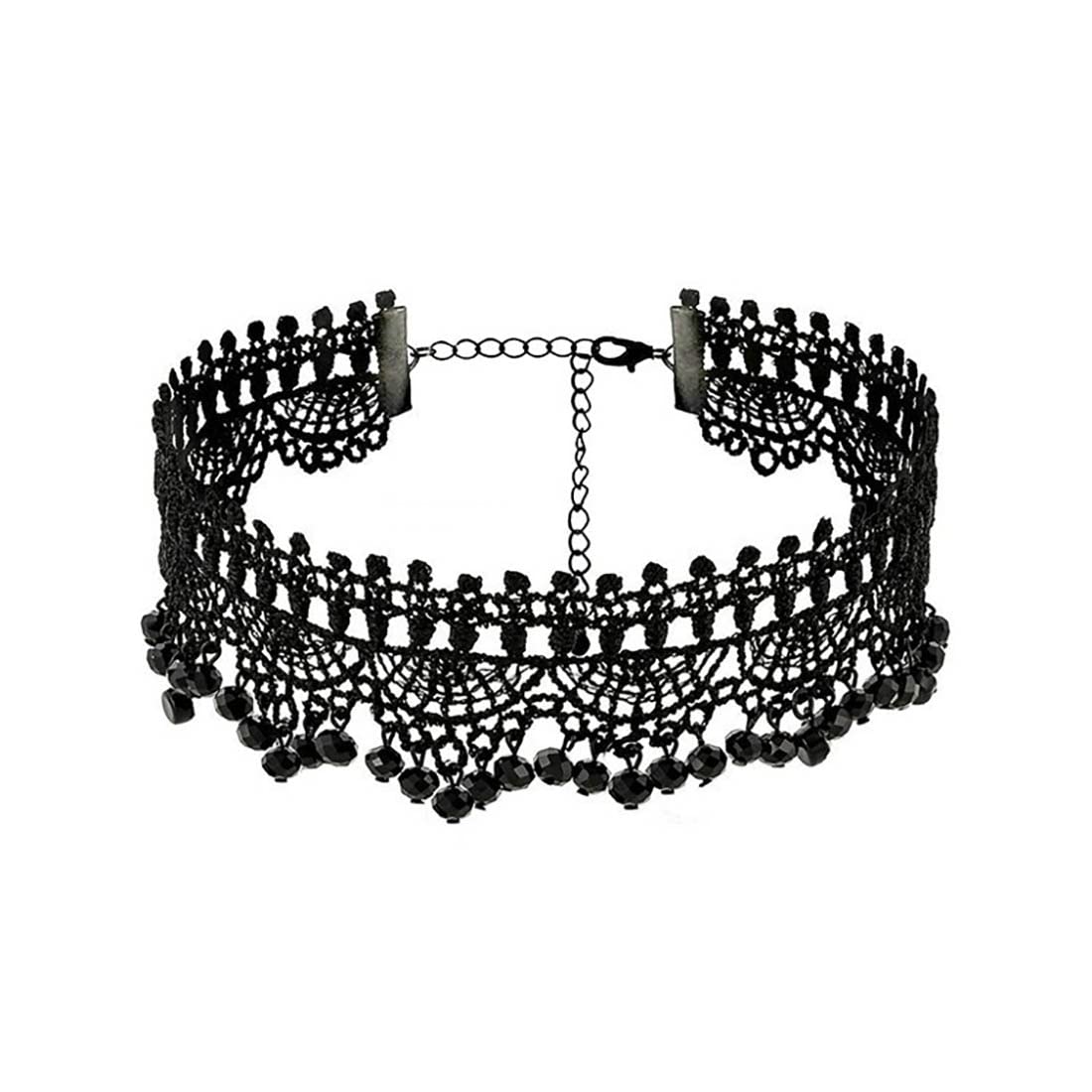 SINLOV Hollow Lace Tassel Necklace Gothic Necklaces with Black Flower Adjustable Chain Necklace with Cute Collar for Women and Girls Gift