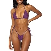 MIYOUJ Women Halter String Bikini Set Sexy Thong Cheeky Two Piece Swimsuits Solid Color Bathing Swimwear