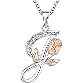 STARCHENIE Initial Necklace for Women Sterling Silver Letters 26 Alphabet Pendant Rose Flower Jewelry Gifts for Family Sisters Friend