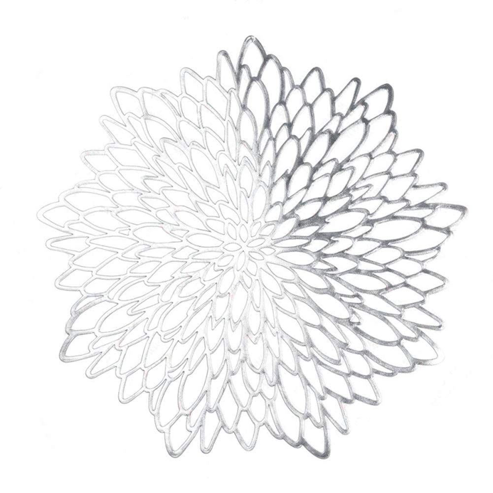 Carolilly Set of 1/8/10 Piece of Table Placemats Round Table Place Mats Non Slip Table Mats and Coasters PVC (Silver, 8pcs)