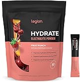 LEGION Hydrate Electrolyte Powder Packets with Sodium, Potassium & Magnesium – Sugar-Free Hydration Mix for Energy & Recovery (20 Serving, Fruit Punch)