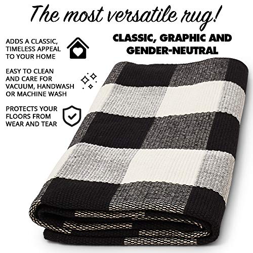 Black and White Checkered Rug 3'x5', Buffalo Plaid Farmhouse Decor Rug