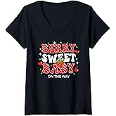 Womens Berry Sweet Baby On The Way Cute Strawberry Pregnancy Reveal V-Neck T-Shirt