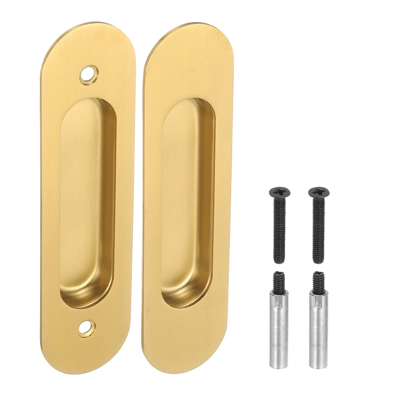 PATIKIL Recessed Finger Flush Pulls 6" Rectangular Pocket Door Handles Sliding Closet Door Pulls Barn Hardware Set with Screws/Sleeve Bolts Home Bathroom Barn Door, Gold