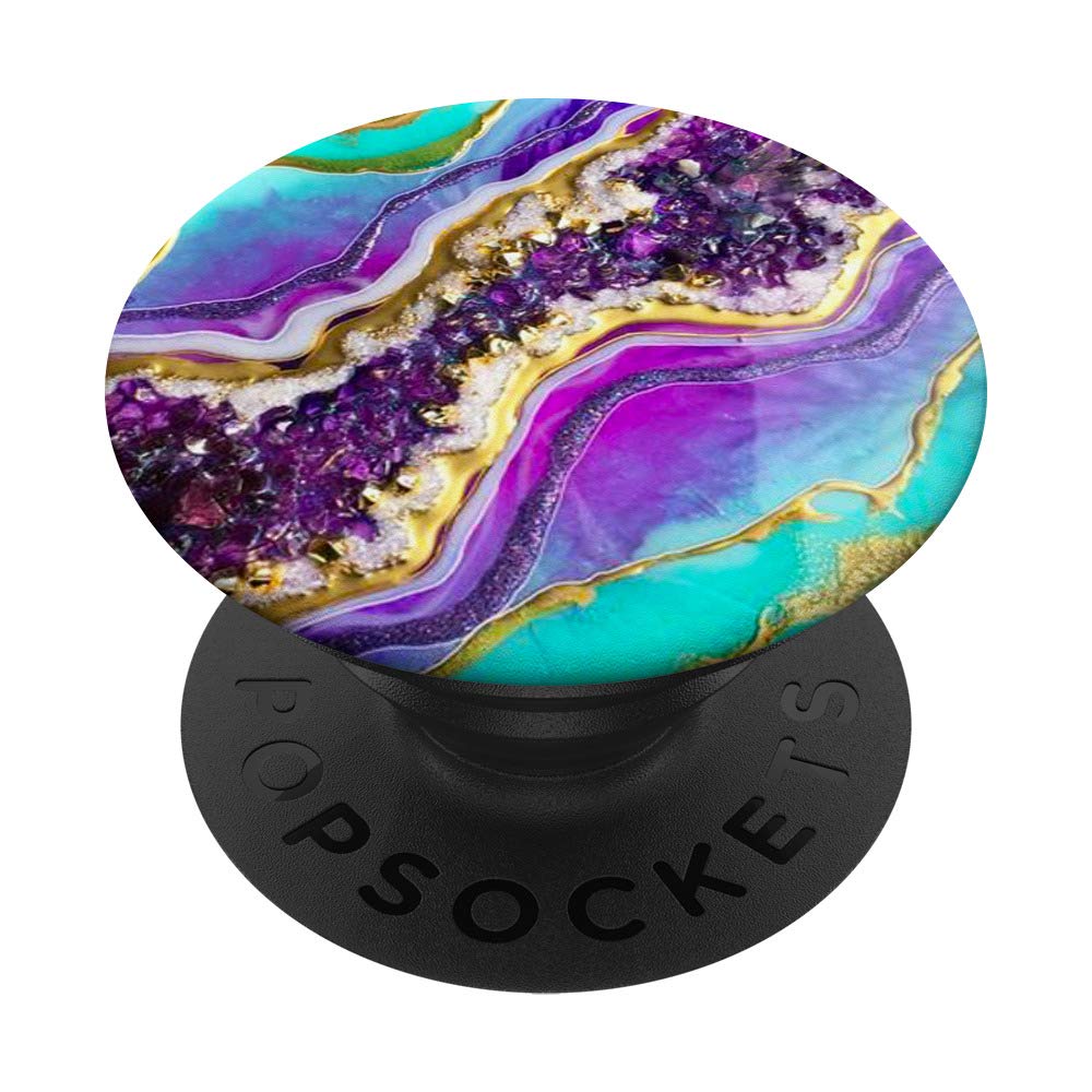 Abstract Purple and Turquoise Resin Geode Art Design PopSockets Swappable PopGrip