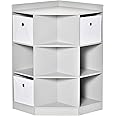 HOMCOM Kids Corner Cabinet, Cubby Toy Storage Organizer, Bookshelf Unit with Three Baskets for Playroom, Bedroom, Living Room, Grey