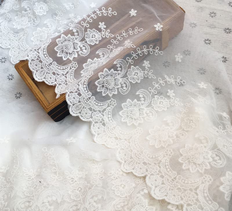 21CM Width Europe Rose Wedding Applique Inelastic Embroidery Lace Trim,Curtain Tablecloth Slipcover Bridal DIY Clothing/Accessories.(2 Yards in one Package) (Ivory)