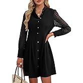 Happy Sailed Formal Dresses for Women Fall Wedding Guest Lace Long Sleeve Button Slim A Line Mini Dress