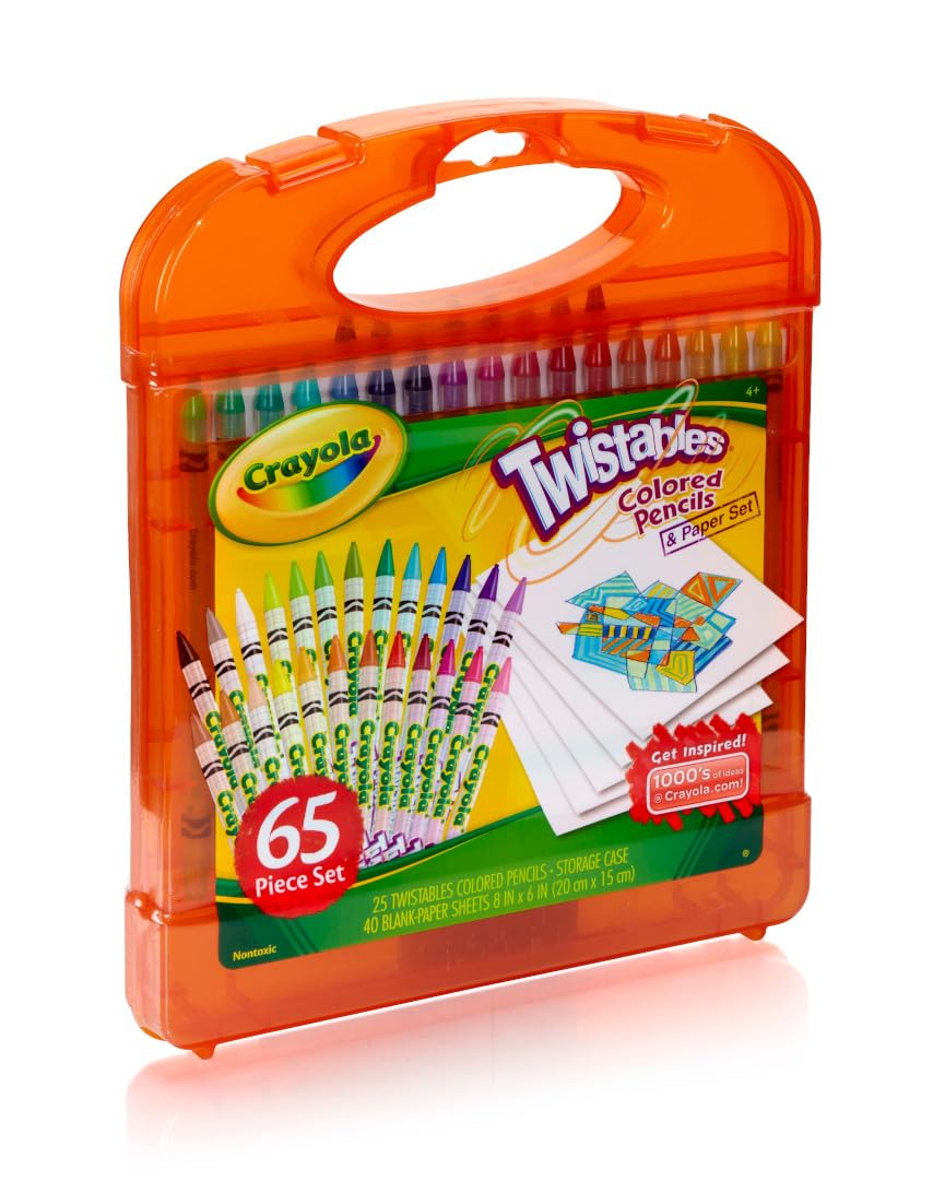 Crayola Twistables Colored Pencils Set 65 pieces (25 pencils + 40 paper sheets), Kids Drawing Kit, Portable Art Case, Kids Colored Pencils, Coloring Supplies, Gifts.