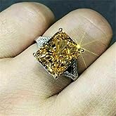 925 Sterling Silver Shiny Full Diamond Ring 18K Gold Cocktail Rings Citrine 3ct Cubic Zirconia Promise Rings CZ Multi Row Diamond Ring Eternity Engagement Wedding Band Ring for Women A.13 (US Code 6)