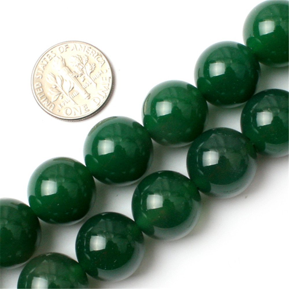 Sweet & Happy Girl's Store14mm Round Gemstone Dark Green Agate Bead Strand 15 Inch Jewelry Making Beads