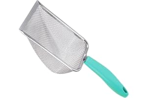 HLMOptimo Cat Litter Scoop Stainless Steel Mesh Scooper Long Handle Deep Shovel Non-Stick Coated Metal Litter Scoop for Litter Box Kitten Pooper Lifter (Cyan, 2 mm mesh)