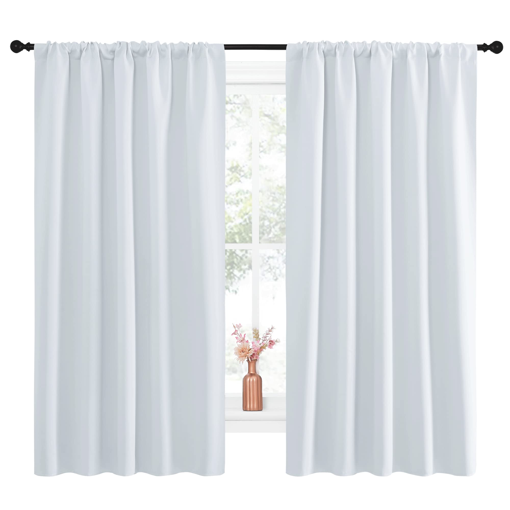 Photo 1 of NICETOWN Greyish White Bedroom Curtain Panels - Multi-Function Noise Reducing Performance Window Treatment Thermal Insulated Room Darkening Drapes for Nursery (2 Panels, 52 by 63)