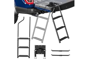 CROSSHIP Foldable Pickup Truck Tailgate Ladder -Truck Bed Step for Pickup with Non-Slip Wide Pedal, Stainless Steel Self-Drilling Screws, Sturdy Rubber Feet, Universal for F150, RAM 1500, F250, Tacoma