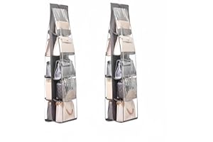 HAN SHENG 10 Pockets Clear Handbag & Purse Organizer Hanging Bag Storage - Space Saving Hanging Shelf for Closet, Wardrobe, Over Door (2 Pack, Grey)