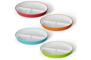 JAYOUR Kids Porcelain Plates with Anti-Slip Silicone Sleeves | Microwave & Dishwasher Safe | Premium Divided Toddler Plates for Hassle-Free Eating | Perfect for Toddlers & Kids of All Ages - Set of 4 Plates