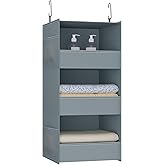 Bosuelife 3-Shelf Hanging Closet Organizer and Storage, Foldable Hanging Closet Shelves Front Lip Design Washable Hanging Storage, 28" X 11-3/4" X 11-3/4", Gray