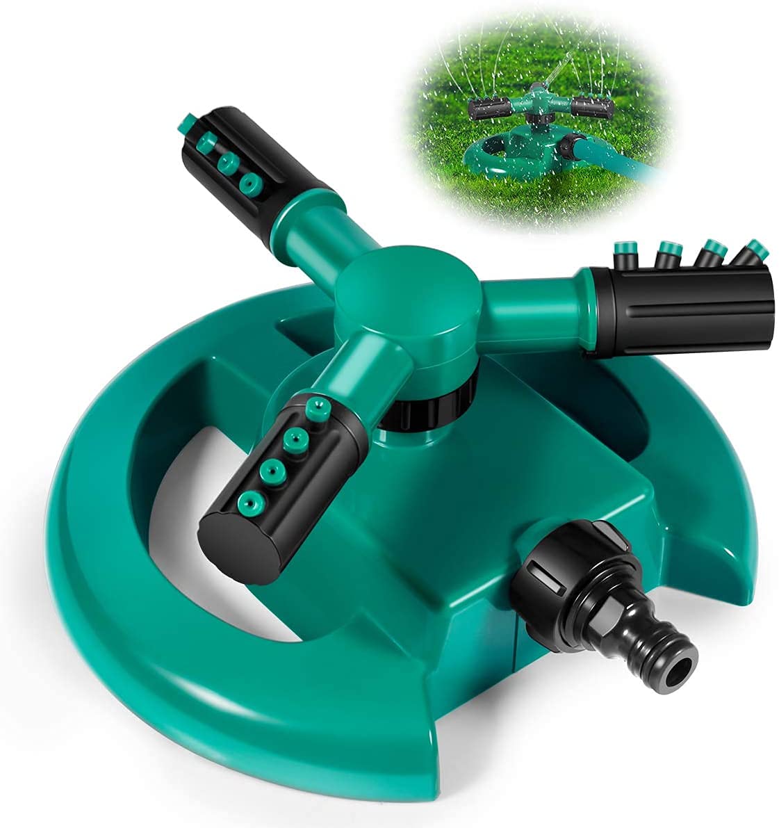pergoods Garden Lawn Sprinkler, 360°Automatic Rotating Water Sprinkler,3 Nozzles Lawn Sprinklers, Large Coverage Garden Lawn Sprinkler Lawn Plants Flowers Vegetables