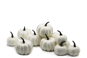 YOFIT 12 Pcs Thanksgiving Table Decorations Artificial Pumpkins, Fake Mini Plastic Pumpkins, Lifelike Simulation Foam Pumpkins Set Friendgiving Tabletop Decorations (White)