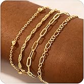 Gold Bracelets for Women, Dainty 14K Gold Plated Bracelet Stack for Women Trendy CZ Tennis Paperclip Cuban Chain Stackable Adjustable Waterproof Link Bracelet Jewelry Set Fashion Accessories Gifts