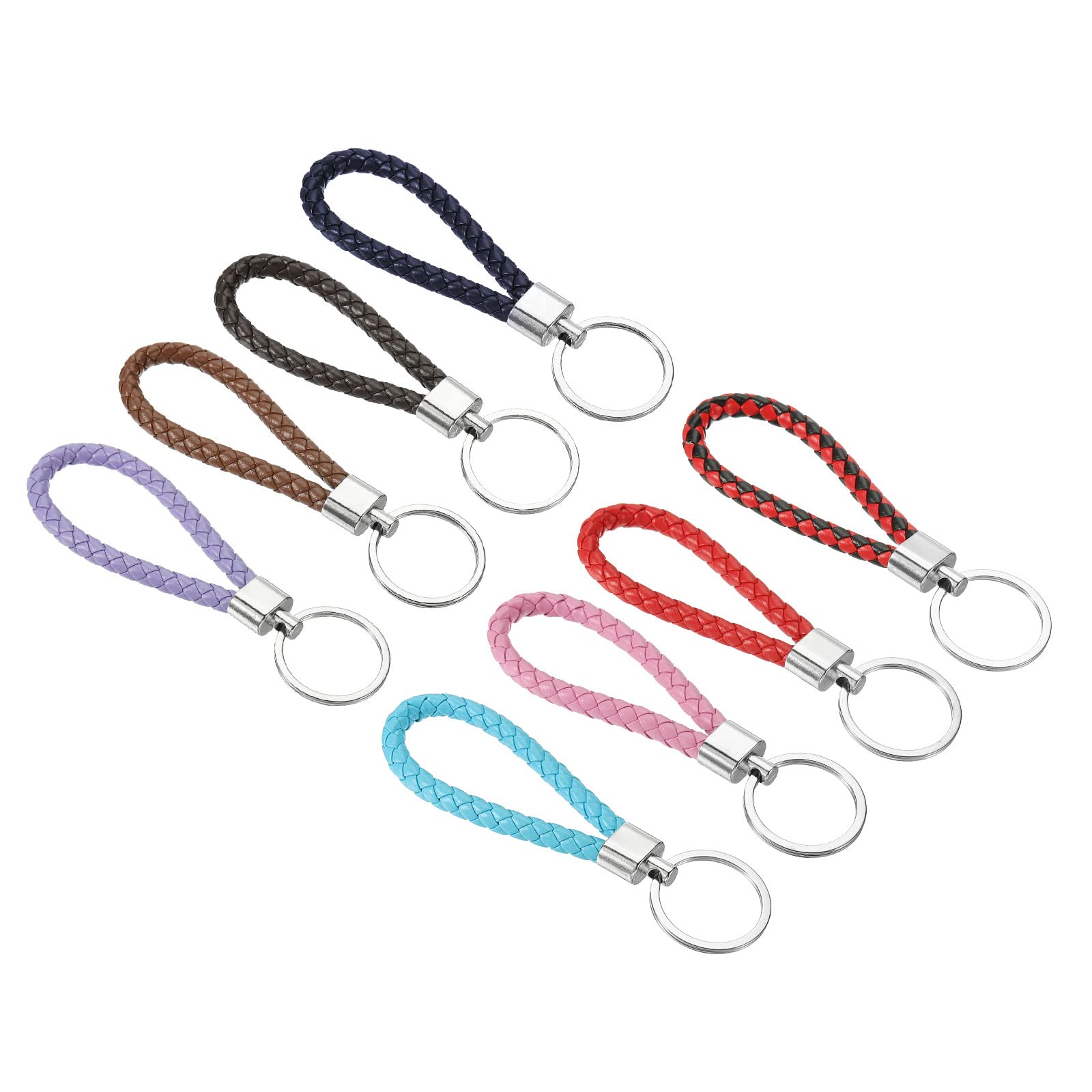 PATIKIL 27mm Braided Leather Keychain, 8 Pack PU Key Ring Woven Decoration Lanyard Strap for Bag Wallet