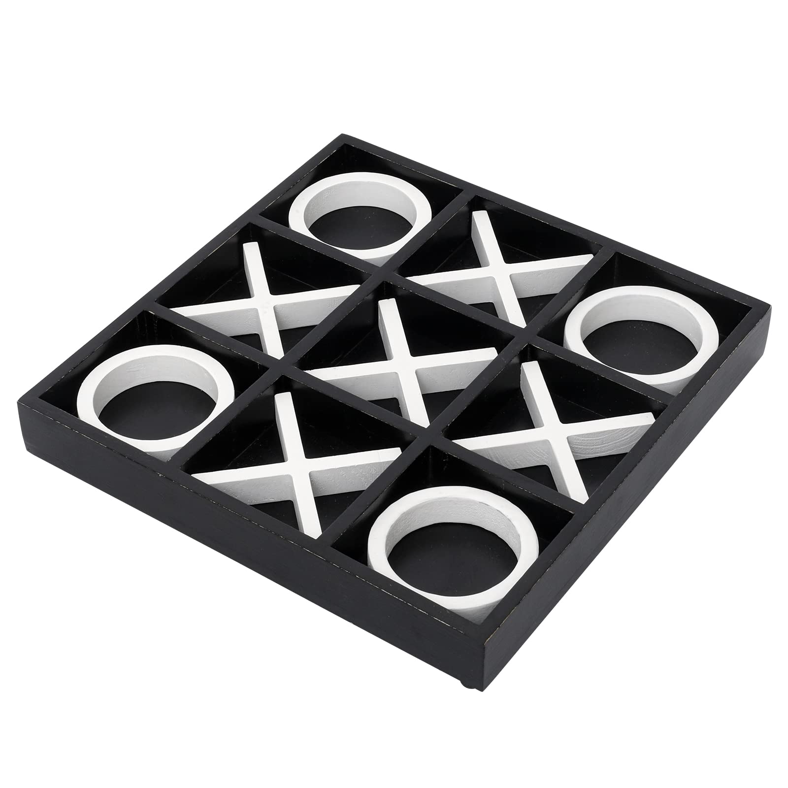 Photo 1 of FUIN Wood Tic Tac Toe Decorative Board Game Set for Coffee Table Decor, 12" x 12", Black and White