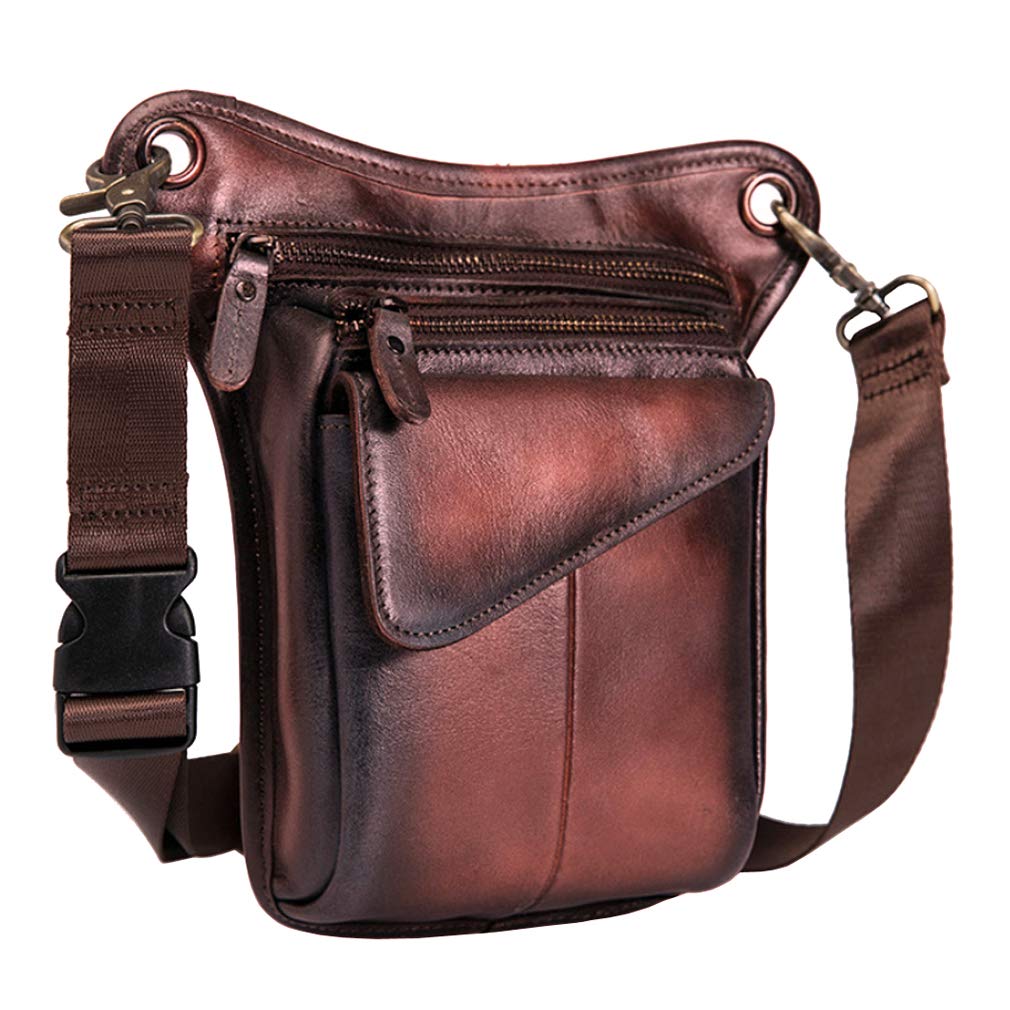 Leather Waist Pack Drop Leg Bag for Men Women Belt Bumbag Multi-Purpose Motorcycle Bike Outdoor Sports Tactical Cycling Riding Hiking Camping Pouch Red Brown