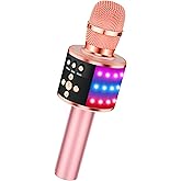 BONAOK Karaoke Microphone for Kids & Adults - Bluetooth Microphones Singing Mic with Disco Lights, Echo Effect, Built-in Speaker Portable Karaoke Player for Party Travel Gifts Q78(Rose Gold)