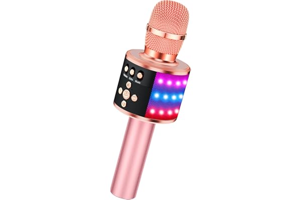 BONAOK Bluetooth Wireless Karaoke Microphone with LED Lights,4-in-1 Portable Handheld Mic with Speaker Karaoke Player for Singing Home Party Toys Birthday Gift for Kids Adults Girls Q78(Rose Gold)