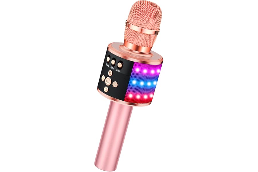 BONAOK Karaoke Microphone for Kids & Adults - Bluetooth Microphones Singing Mic with Disco Lights, Echo Effect, Built-in Speaker Portable Karaoke Player for Party Travel Gifts Q78(Rose Gold)