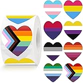 Anwyll Pride Stickers LGBTQ Stickers - 500Pcs 1.5Inch Gay Pride Sticker Self Adhesive Prides Rainbow Heart Sticker for Gay Lesbian Trans Nonbinary Bisexual Stuff Prides Month Parade Accessory(8 Color)
