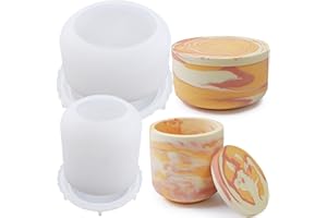 LSLEVA 2 PCS Large Storage Box with Lids, Creative Silicone Candle Vessels Pot Molds, Concrete Round with Cover Bottle Making Moulds for Organizer