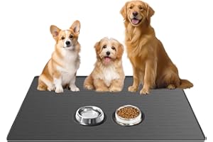 CINEZUN Extra Large Silicone Pet Feeding Mat for Dogs and Cats, 39.5x29.5 Inch Waterproof Non-Slip Dog Food and Water Bowl Mat with Raised Edges, Suitable for Small, Medium, and Large Pets, Dark Gray