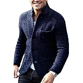 yoeasy Men's Blazer Collar Long Sleeve Button Knit Cardigan Casual Open Front Sweater with Pockets