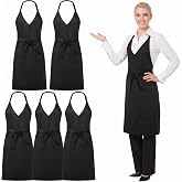Liitrsh 5 Pcs Unisex V Neck Aprons 2 Pockets Adjustable Black Tuxedo Server Aprons with Long Waist Tie Formal Waiter Pinafore for Banquet Event Server Waiter Bistro Chef Restaurant