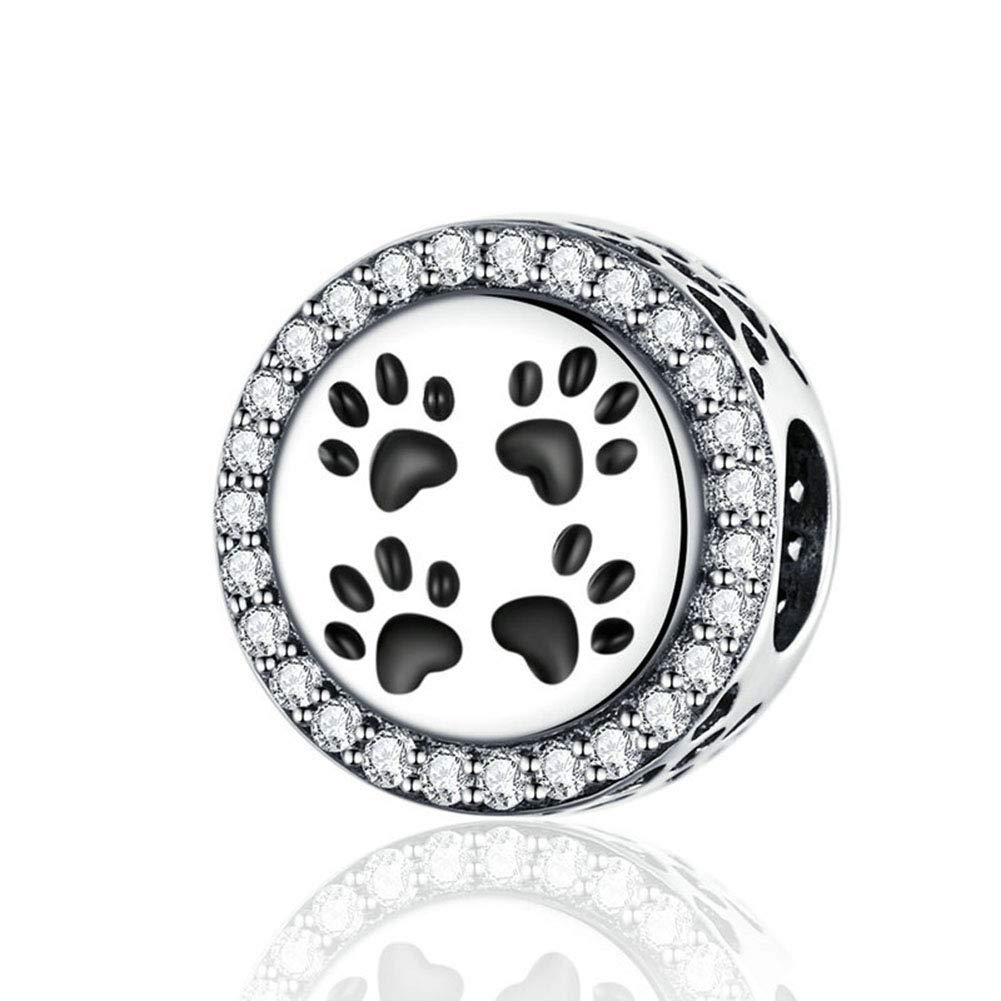 Paw Charm 925 Sterling Silver Dog Charm Animal Charm Pet Charm for Pandora Charm Bracelet (A)