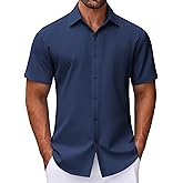 COOFANDY Mens Dress Shirts Button Down Short Sleeve Shirt Summer Shirts Business Casual Wedding Shirt